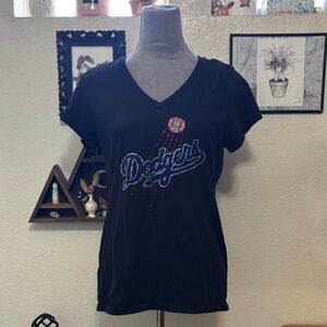 Dodgers Black V-Neck Rhinestone Tee